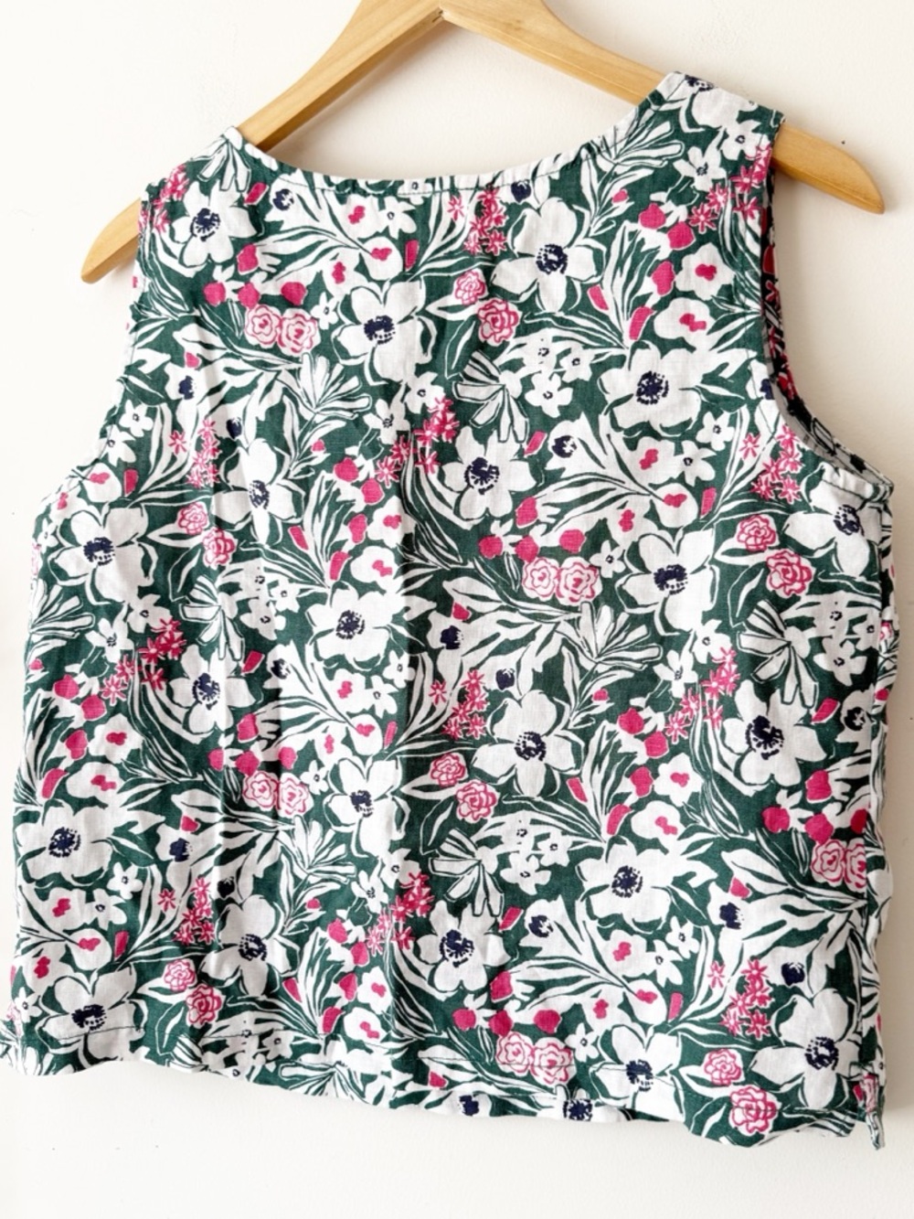 Seasalt Cornwall Color Study 100% Linen Green White Floral Top Boatneck Size 8 - Picture 6 of 12